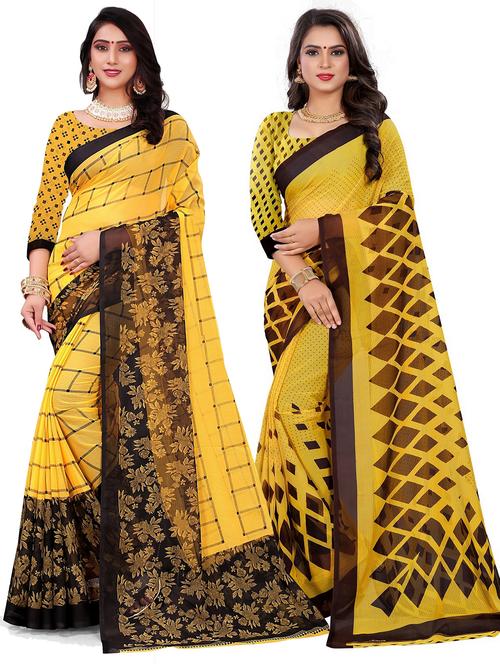 women pack of 2 printed saree with blouse - 21301113 - Very Small Image - 1