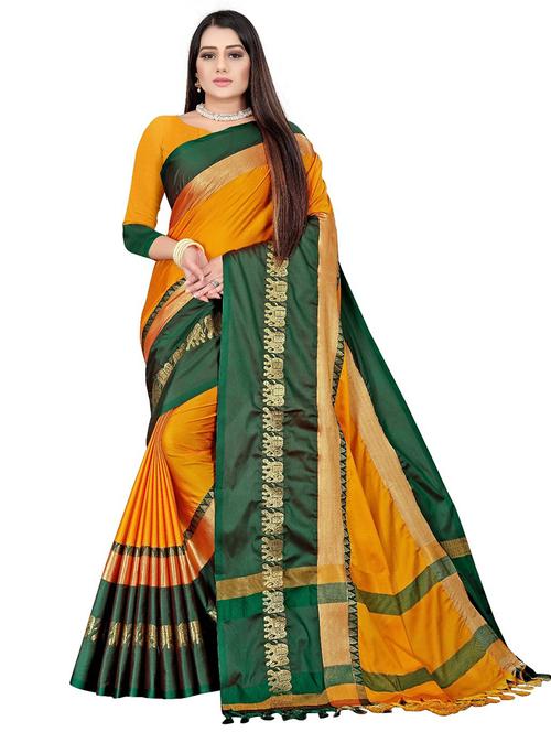 women yellow & green banarasi saree with blouse - 21301126 - Very Small Image - 1