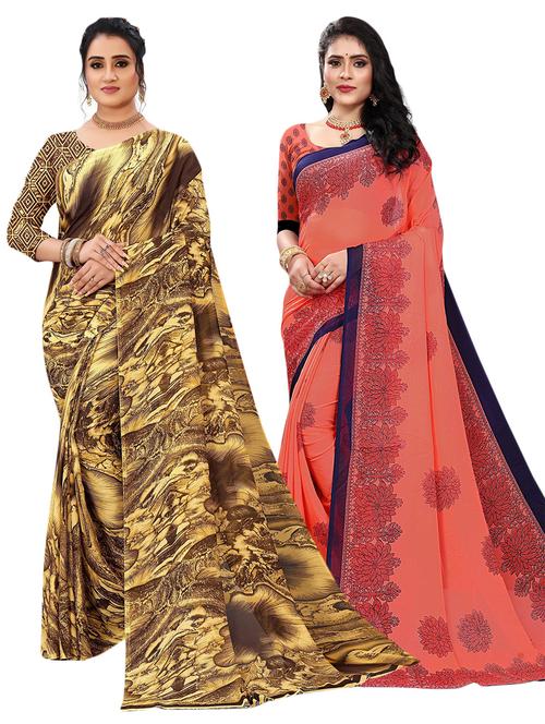 women set of 2 multi colored printed saree with blouse - 21301132 - Very Small Image - 1