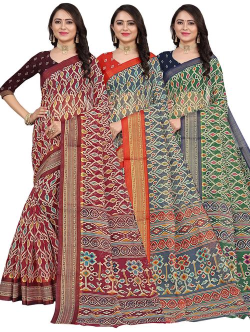 women pack of 2 printed sarees with blouse - 21301345 - Very Small Image - 1