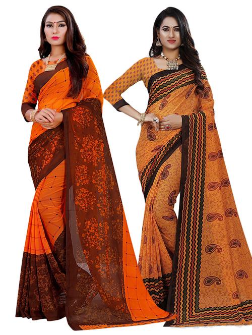 pack of 2 multi colored combo saree with blouse - 21301386 - Very Small Image - 1