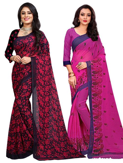 pack of 2 printed saree with blouse - 21301441 - Very Small Image - 1