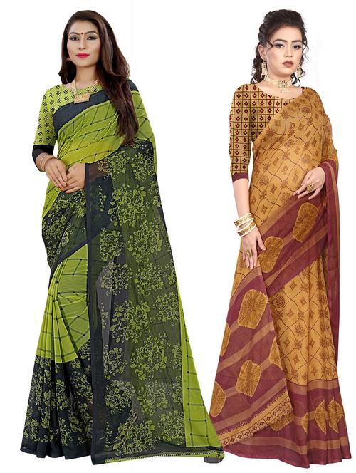 pack of 2 multi colored combo saree with blouse - 21301442 - Very Small Image - 1