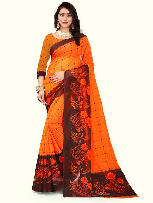 orange printed saree - 21301452 - Very Small Image - 1