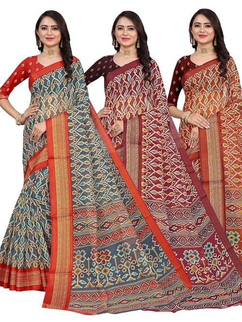 women pack of 3 printed sarees with blouse - 21301519 - Very Small Image - 1