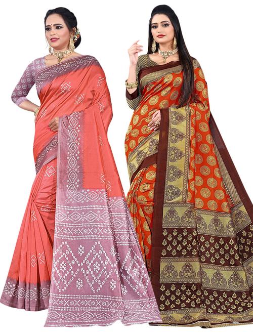 women pack of 2 printed saree with blouse - 21301521 - Very Small Image - 1