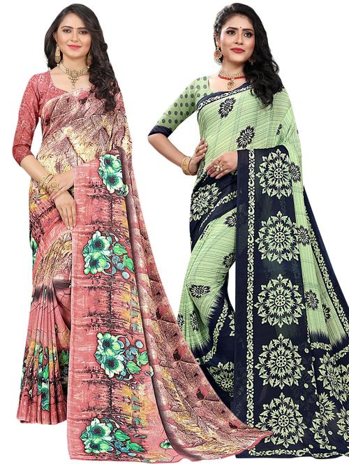 women set of 2 multi colored printed saree with blouse - 21301560 - Very Small Image - 1