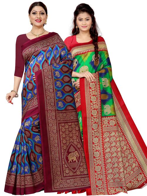 women set of 2 multi colored printed saree with blouse - 21301580 - Very Small Image - 1