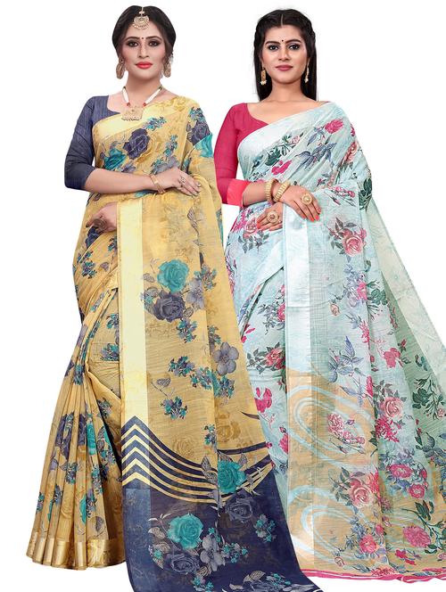 pack of 2 multi colored combo saree with blouse - 21301615 - Very Small Image - 1