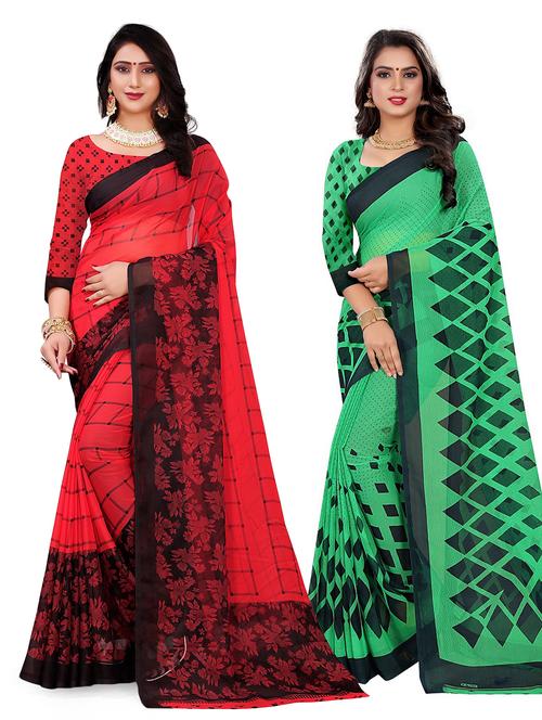 pack of 2 printed saree with blouse - 21301640 - Very Small Image - 1