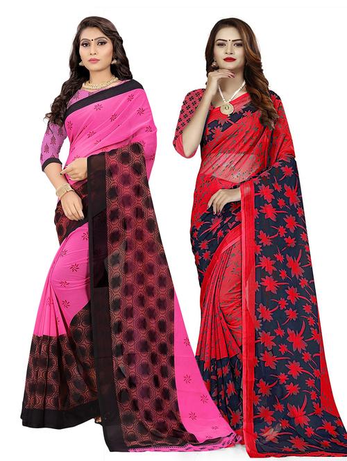 pack of 2 printed saree with blouse - 21301647 - Very Small Image - 1