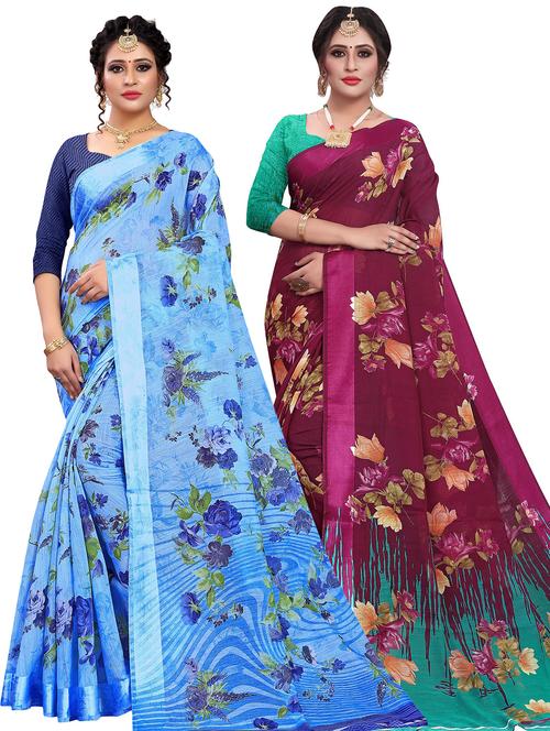 women pack of 2 printed sarees with blouse - 21301686 - Very Small Image - 1