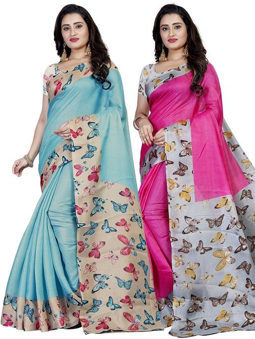 pack of 2 multi colored combo saree with blouse - 21301715 - Very Small Image - 1