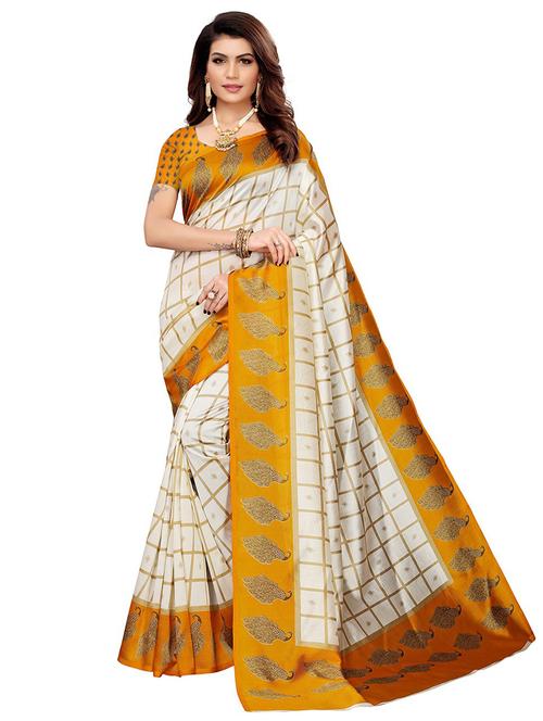 yellow silk blend printed saree - 21301749 - Very Small Image - 1
