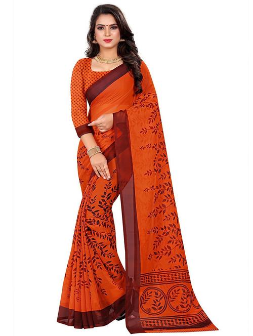 orange georgette printed saree with blouse - 21301769 - Very Small Image - 1
