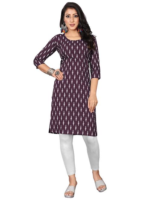 purple printed straight kurta - 21301825 - Very Small Image - 1