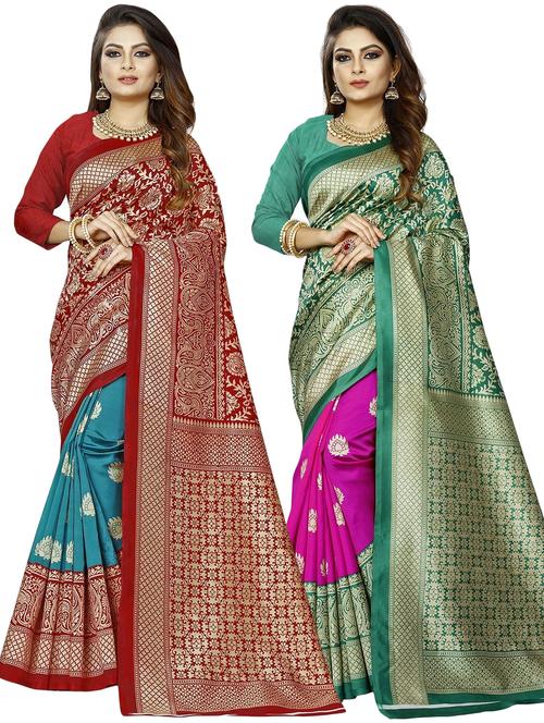 pack of 2 multi colored combo saree with blouse - 21301870 - Very Small Image - 1