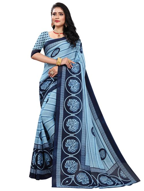 light blue printed saree with blouse - 21301876 - Very Small Image - 1