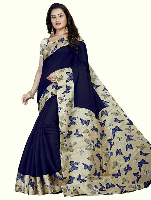women navy blue printed saree - 21301883 - Very Small Image - 1