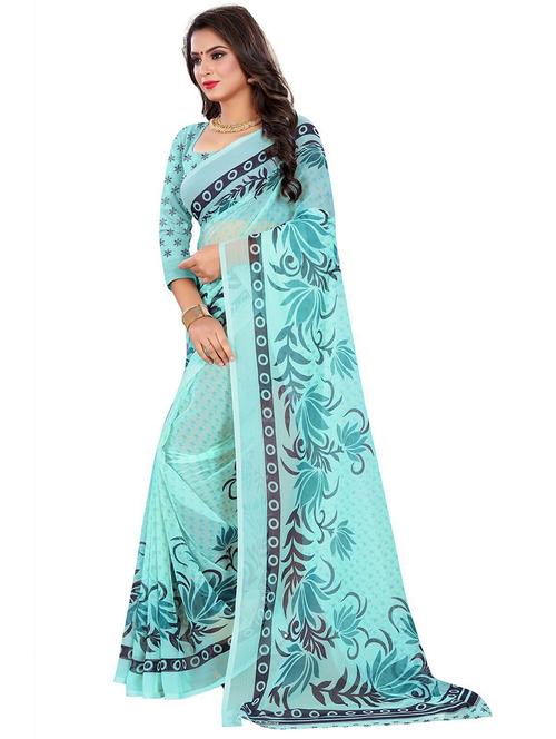 light blue floral printed saree - 21301915 - Very Small Image - 1