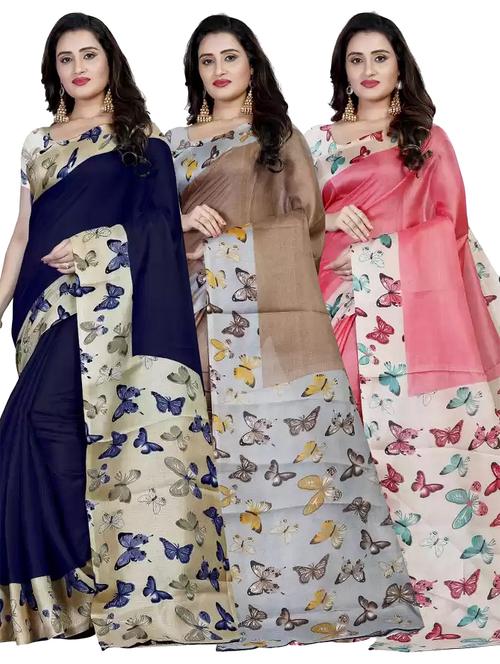 women set of 3 multi colored printed saree - 21301972 - Very Small Image - 1