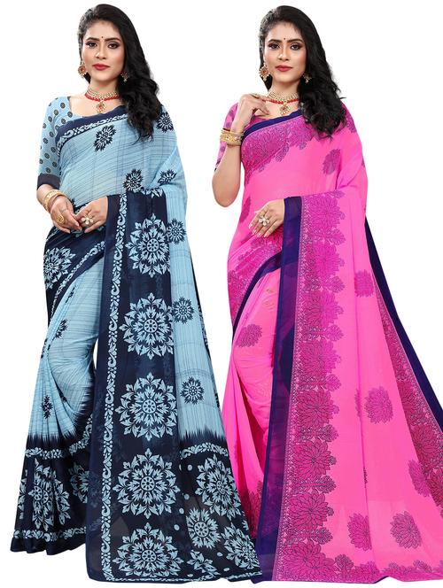 pack of 2 multi colored combo saree with blouse - 21301980 - Very Small Image - 1