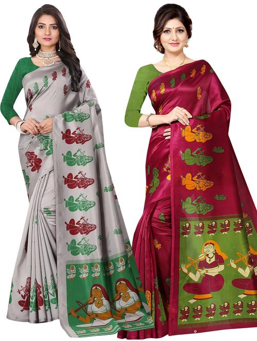 pack of 2 multi colored combo saree with blouse - 21301994 - Very Small Image - 1