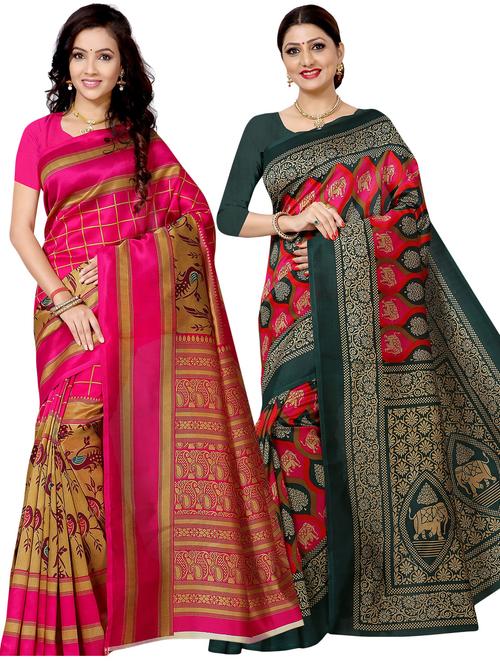 pack of 2 multi colored combo saree with blouse - 21301998 - Very Small Image - 1