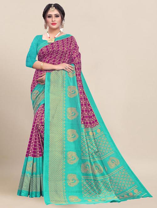 purple art silk printed saree - 21302036 - Very Small Image - 1