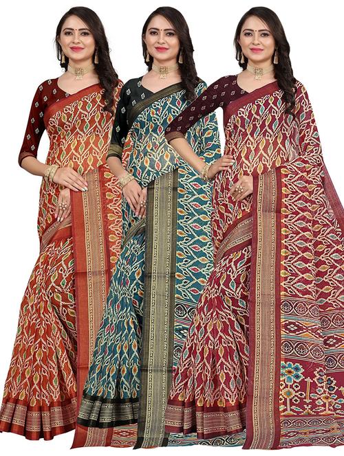 pack of 3 printed saree with blouse - 21302080 - Very Small Image - 1