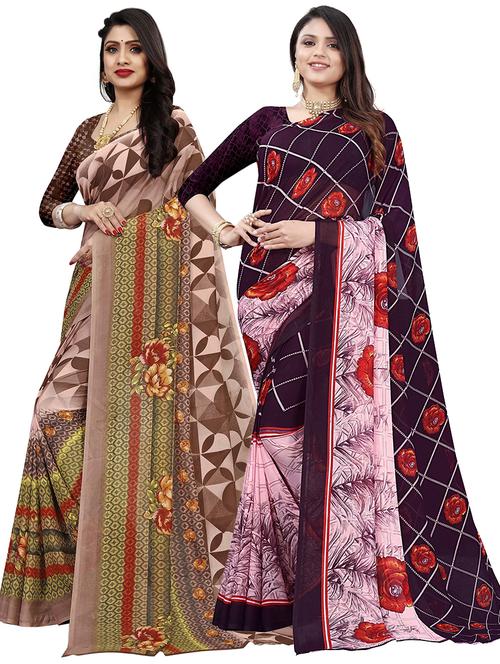 pack of 2 printed saree with blouse - 21302088 - Very Small Image - 1