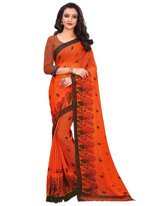 orange georgette printed saree - 21302200 - Very Small Image - 1