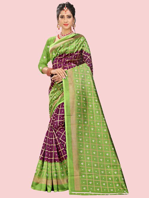 purple bandhani printed saree with blouse - 21302235 - Very Small Image - 1