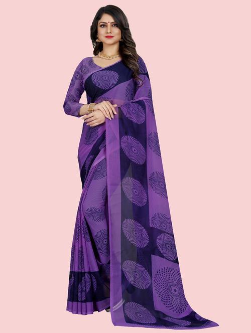 purple printed saree - 21302267 - Very Small Image - 1