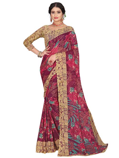 pink floral printed saree - 21302280 - Very Small Image - 1