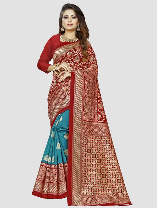 maroon printed saree with blouse - 21302285 - Very Small Image - 1