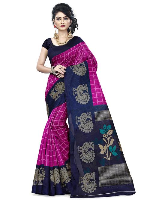 pink checkered printed saree - 21302291 - Very Small Image - 1