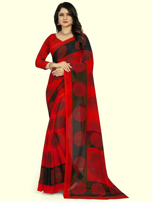 red printed saree with blouse - 21302292 - Very Small Image - 1