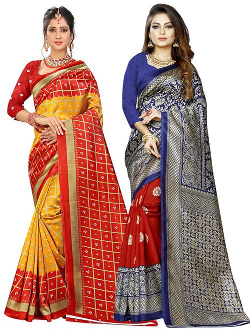 multicolored printed set of 2 saree with blouse - 21302342 - Very Small Image - 1