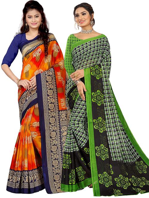 pack of 2 printed saree with blouse - 21302376 - Very Small Image - 1