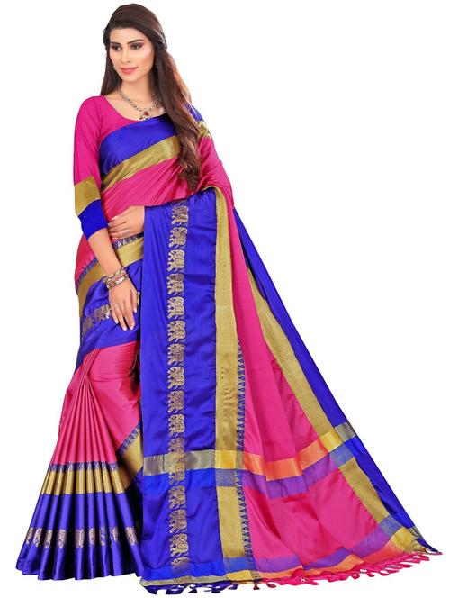 pink self design handloom saree with blouse - 21302384 - Very Small Image - 1