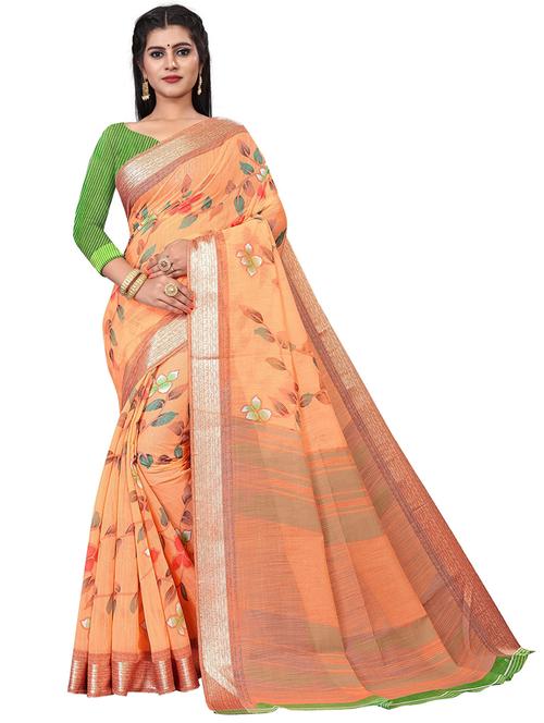 peach floral printed saree - 21302412 - Very Small Image - 1