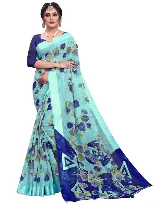 blue printed saree with blouse - 21302414 - Very Small Image - 1