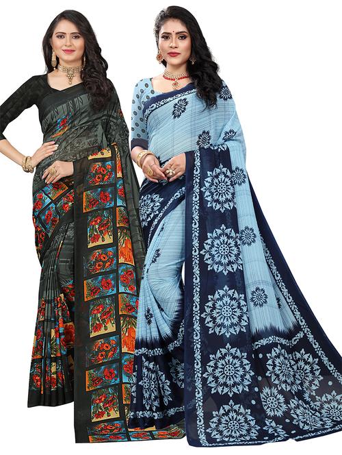 pack of 2 printed saree with blouse - 21302425 - Very Small Image - 1