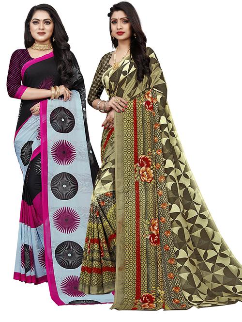 multicolored printed set of 2 saree with blouse - 21302426 - Very Small Image - 1