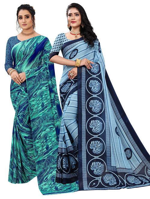 multicolored printed set of 2 saree with blouse - 21302435 - Very Small Image - 1
