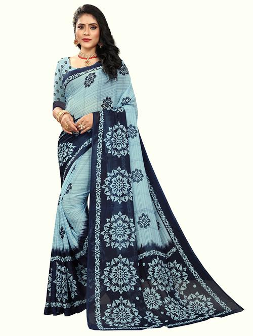 light blue floral print saree with blouse - 21302516 - Very Small Image - 1