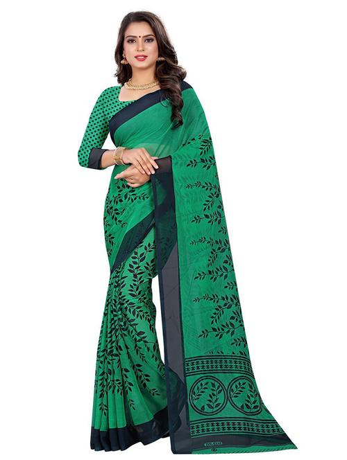 green printed saree with blouse - 21302520 - Very Small Image - 1