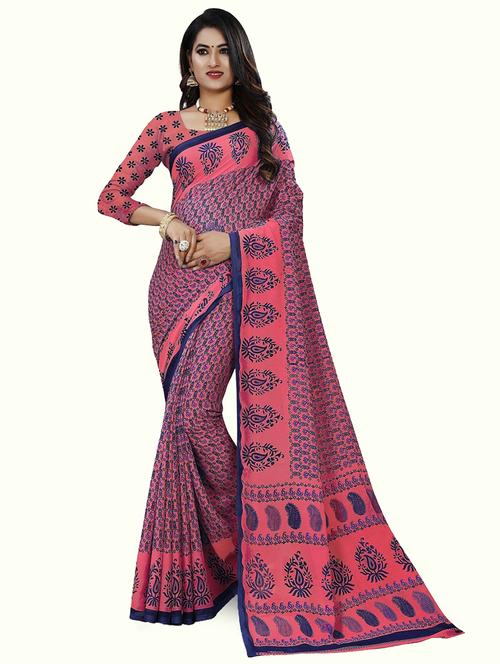 pink printed chiffon saree with blouse - 21302523 - Very Small Image - 1