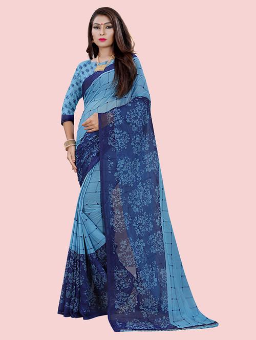 light blue floral printed saree - 21302525 - Very Small Image - 1